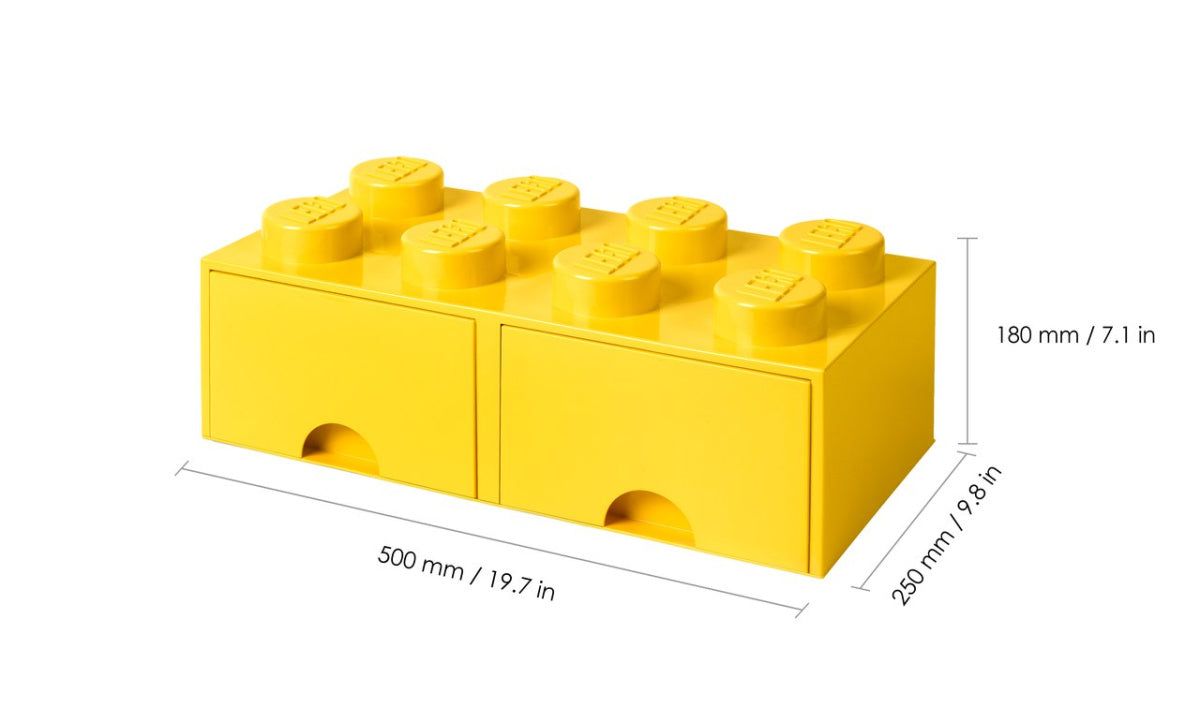 Szuflada LEGO Brick 8 żółta dwupokojowa na klocki z wymiarami 500x250x180 mm