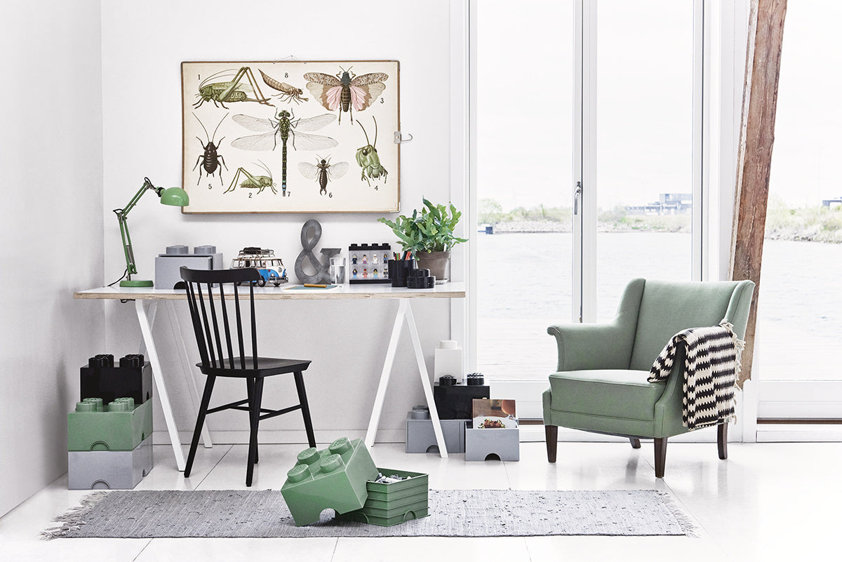 Nowoczesne biuro z szufladą LEGO Brick 4 czarna do przechowywania na podłodze i przy biurku