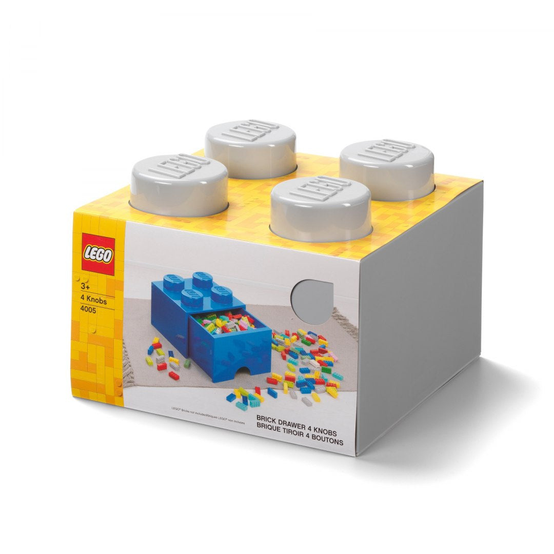 szuflada LEGO Brick 4 szara w kształcie klocka z czterema wystającymi pokrętłami