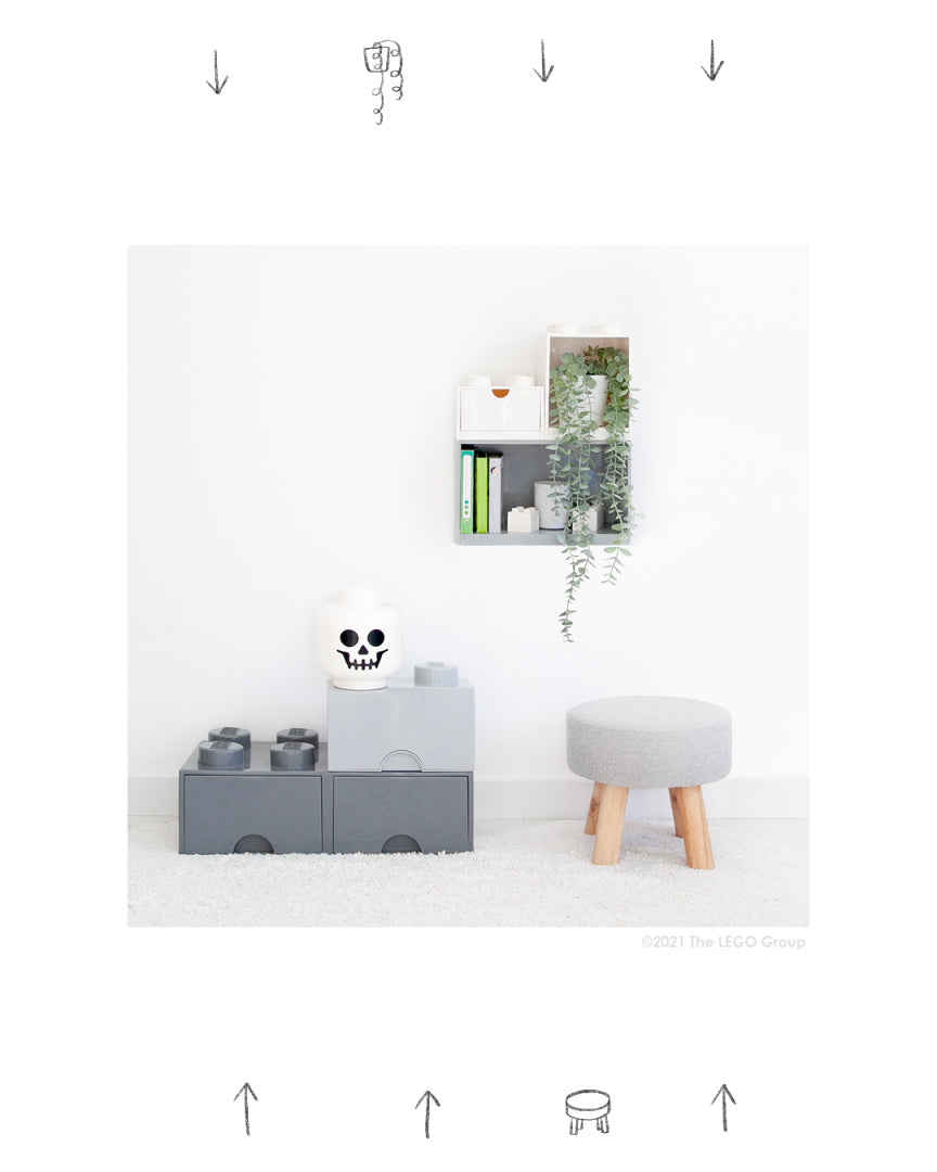 Szuflada LEGO Brick 8 ciemnoszary z miejscem do przechowywania w nowoczesnym pokoju dziecięcym