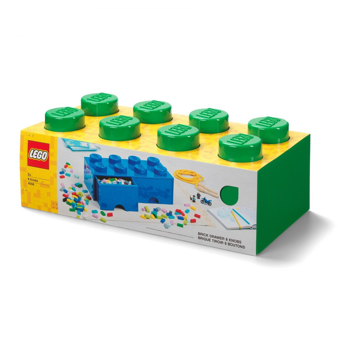 Szuflada LEGO Brick 8 zielona do przechowywania klocków z zielonymi pokrętłami