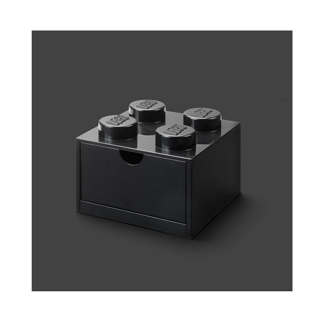 Czarna szufladka LEGO na biurko w kształcie klocka z czterema wypustkami