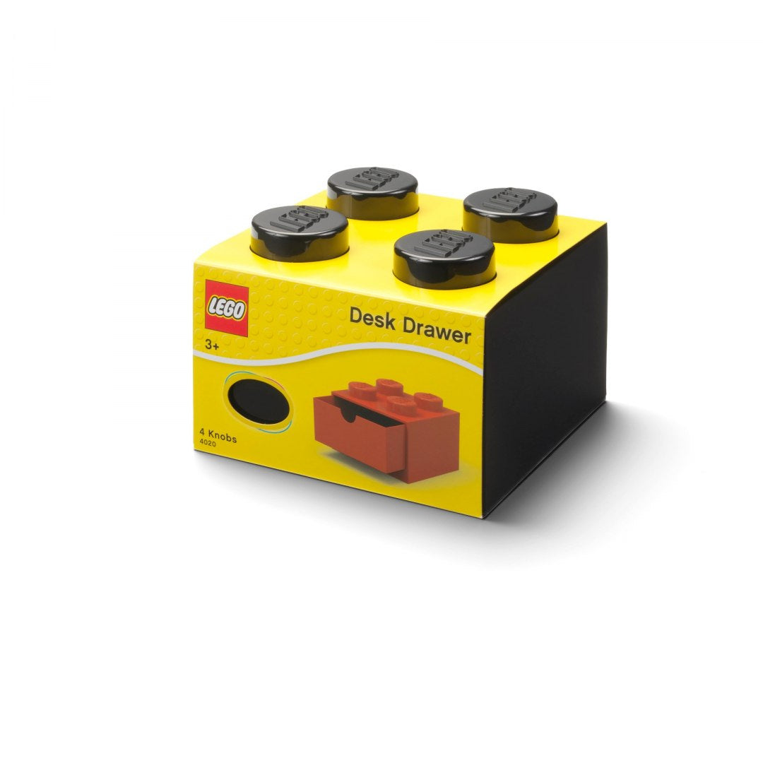 Szufladka LEGO na biurko w kształcie klocka z czterema wypustkami w kolorze żółto-czarnym
