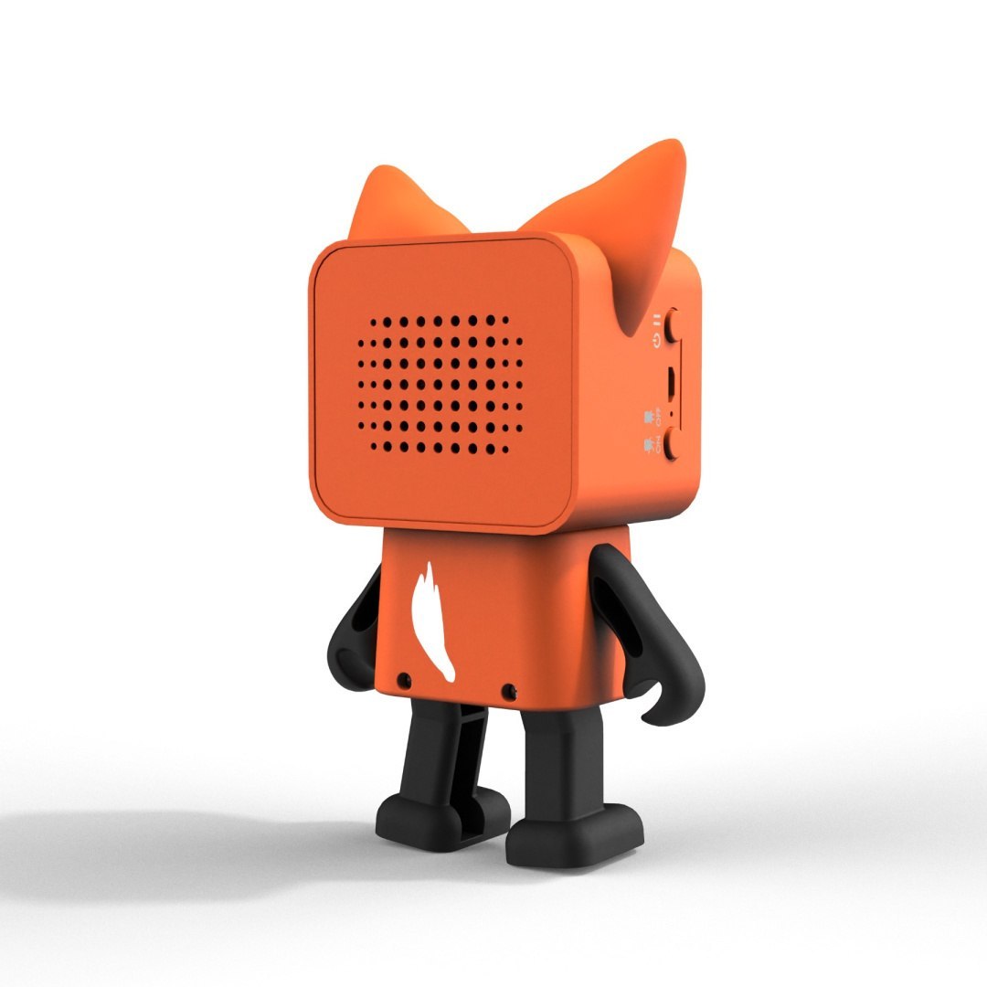 tańczący głośnik bezprzewodowy lis w kształcie pomarańczowego lisa z czarnymi rękami i nogami