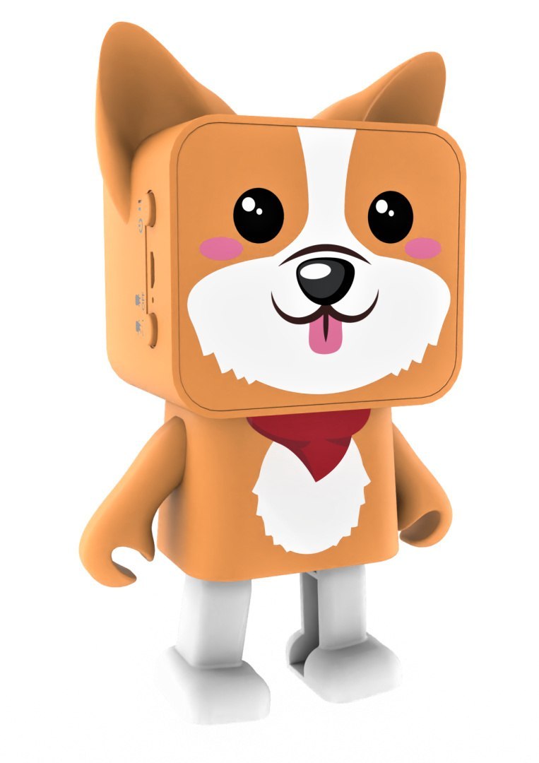 Głośnik bezprzewodowy corgi w kształcie uśmiechniętego psa z czerwonym szalikiem i dużymi uszami