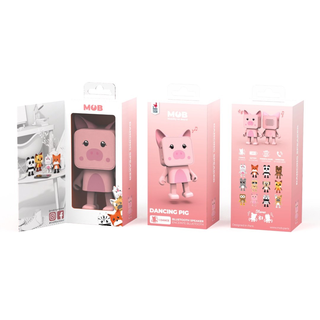 tańczący głośnik bezprzewodowy świnka w różowym opakowaniu od WABOBA AB z figurką i instrukcją