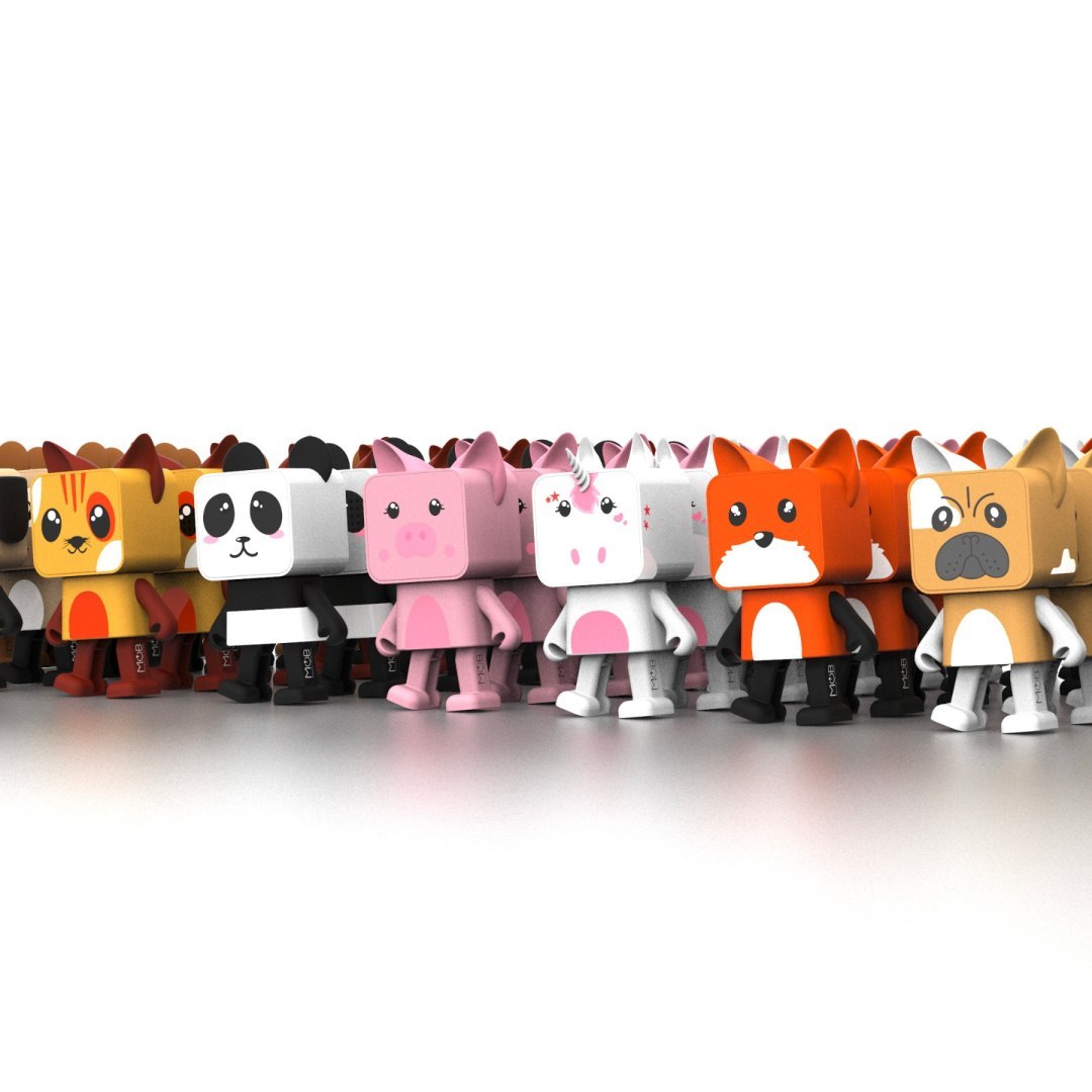 Tańczący głośnik bezprzewodowy świnka wśród kolorowych zwierzęcych projektów od WABOBA AB