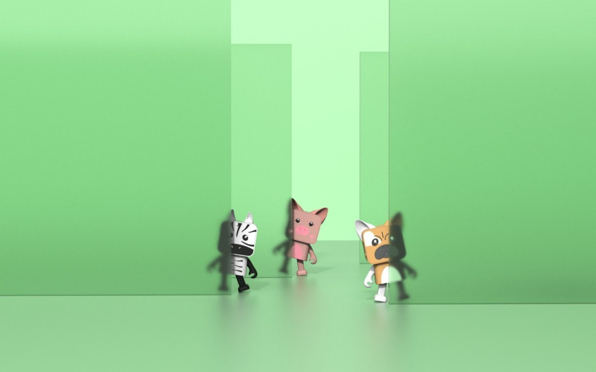 Tańczący głośnik bezprzewodowy świnka i inne zwierzęta na zielonym tle