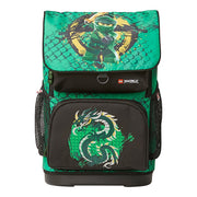 Zielony tornister LEGO Ninjago Lloyd z nadrukiem postaci i smoka oraz bocznymi kieszeniami siateczkowymi