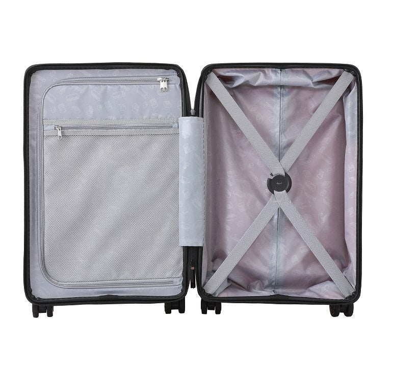 Wnętrze walizki LEGO Signature czerwona z siatkową przegrodą i pasami zabezpieczającymi bagaż