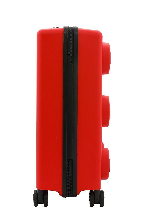 Walizka LEGO Signature czerwona Yamann z zaokrąglonymi klockami i czarnym zamkiem błyskawicznym