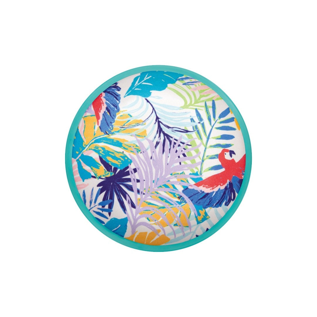 Kolorowe frisbee wodne dla dzieci z motywem tropikalnych liści i papug od BV JACOB COMPANY