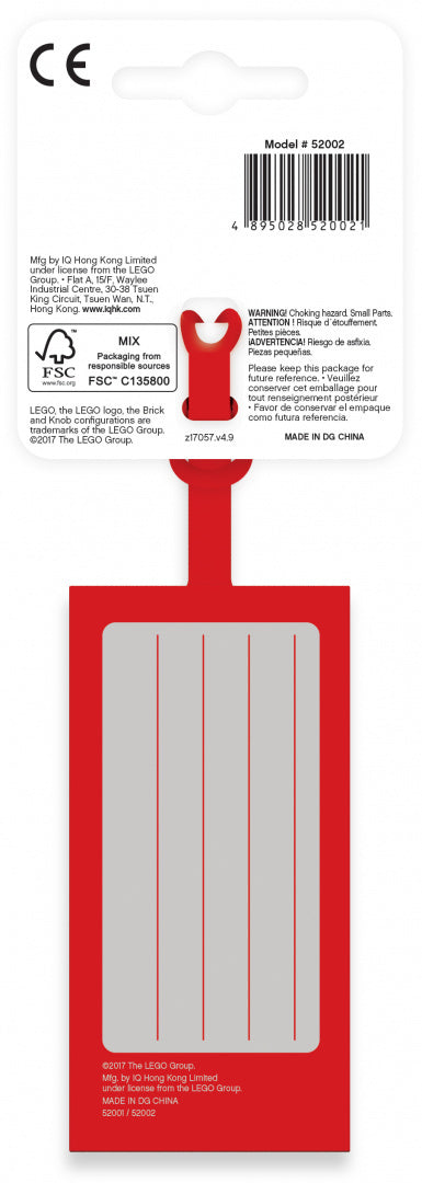 Czerwona zawieszka do bagażu LEGO z miejscem na dane kontaktowe od BV JACOB COMPANY