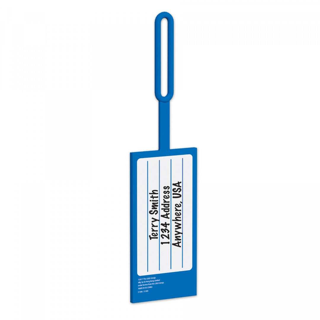 Niebieska zawieszka LEGO do bagażu z miejscem na adres i nazwisko podróżnego