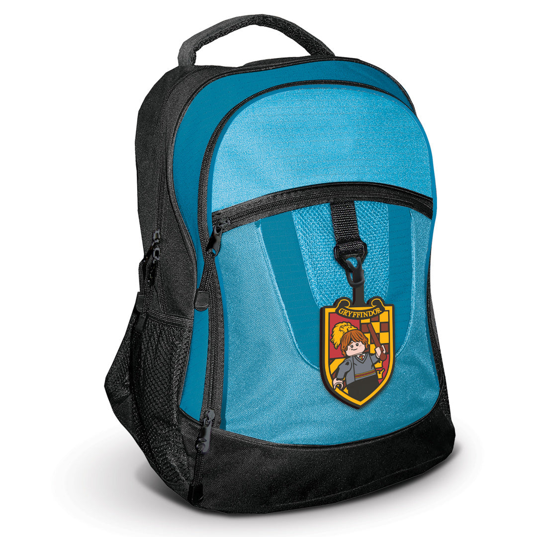 Niebieski plecak z zawieszką do plecaka LEGO Harry Potter przedstawiającą Gryffindor