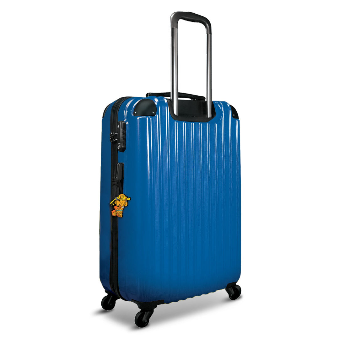 Niebieska walizka z wysuwanym uchwytem i zawieszką do plecaka LEGO Ninjago z postacią ninja