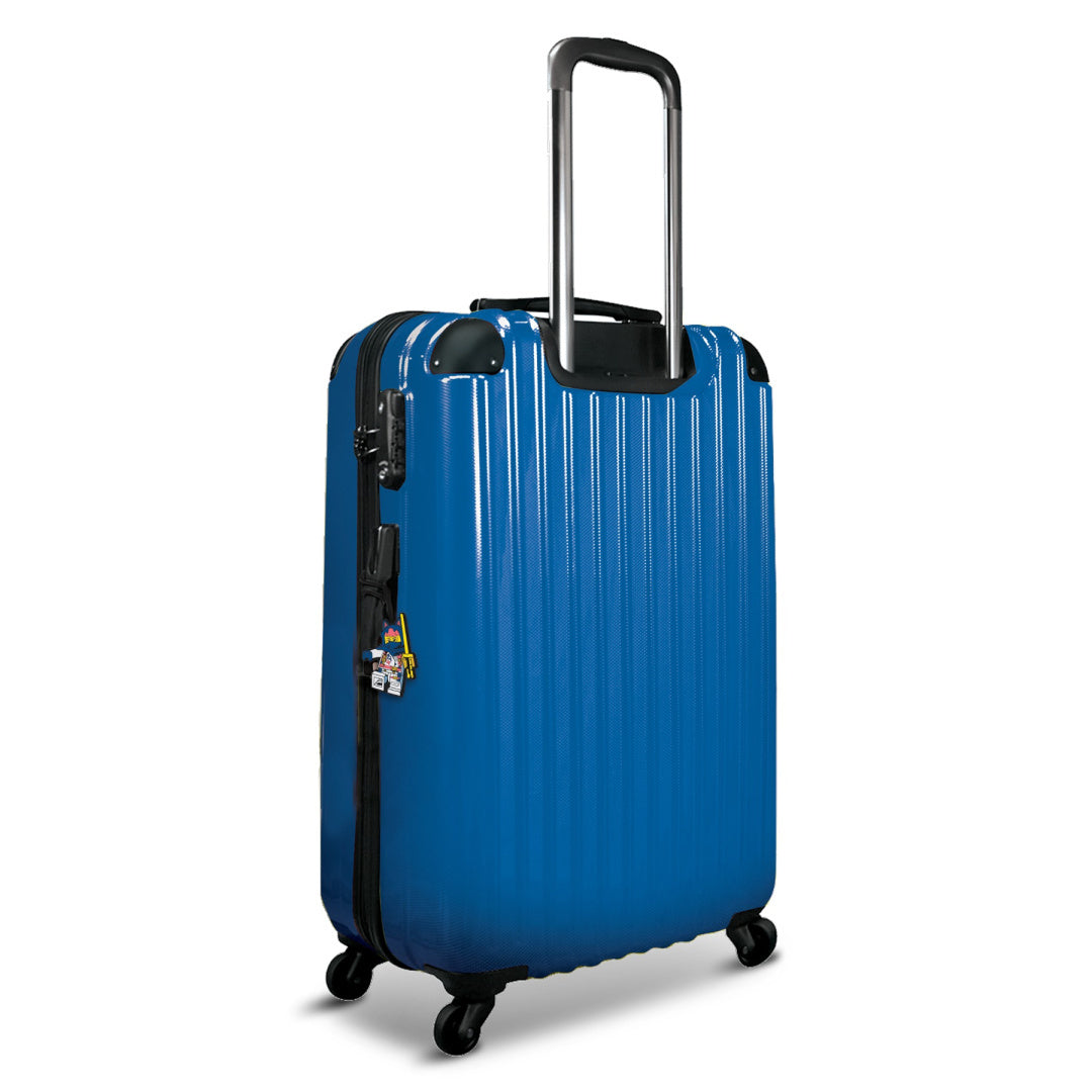 Niebieska walizka na kółkach z wysuwaną rączką i zawieszką LEGO Ninjago Sora