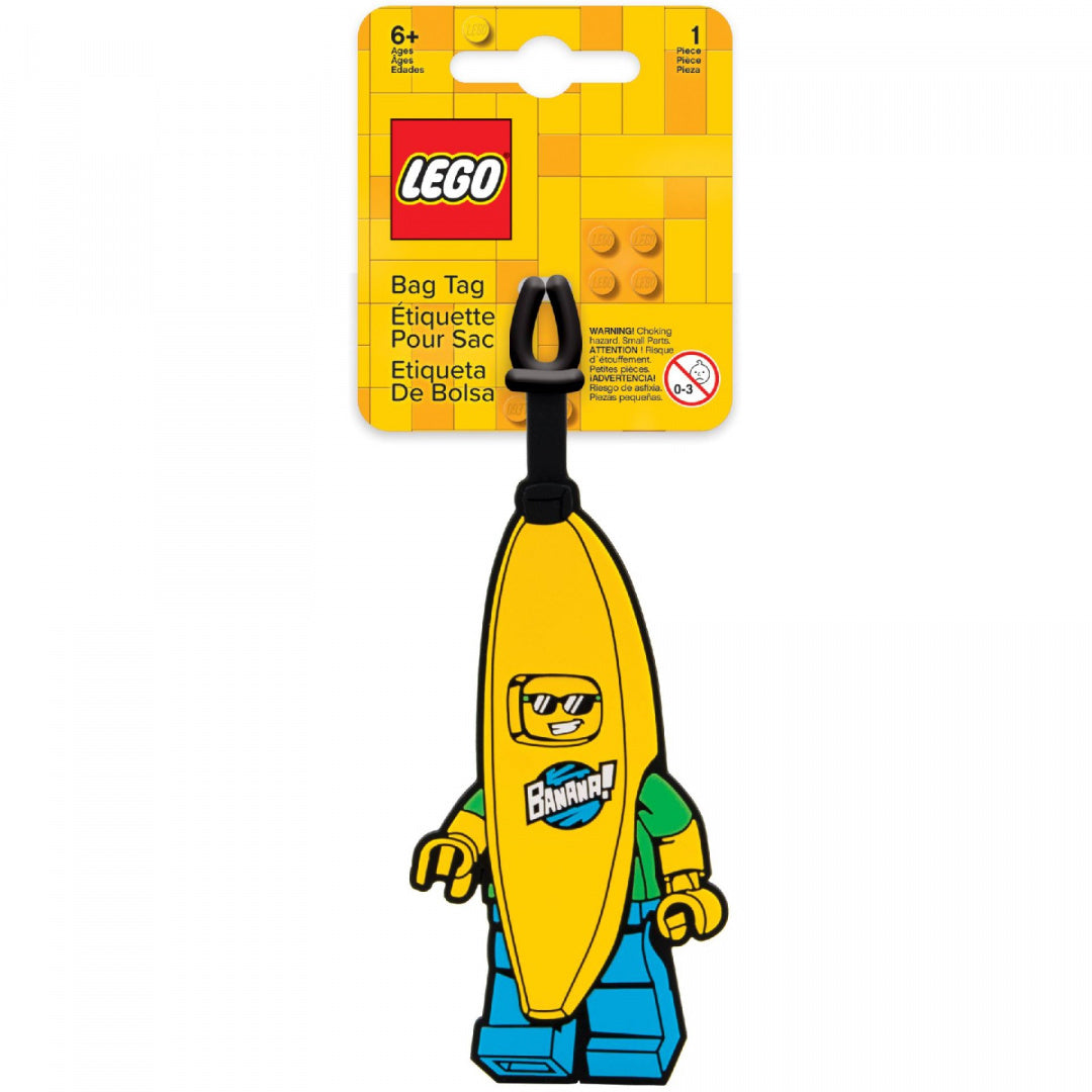 Zawieszka do plecaka LEGO banan w kształcie figurki LEGO z żółtym kostiumem banana