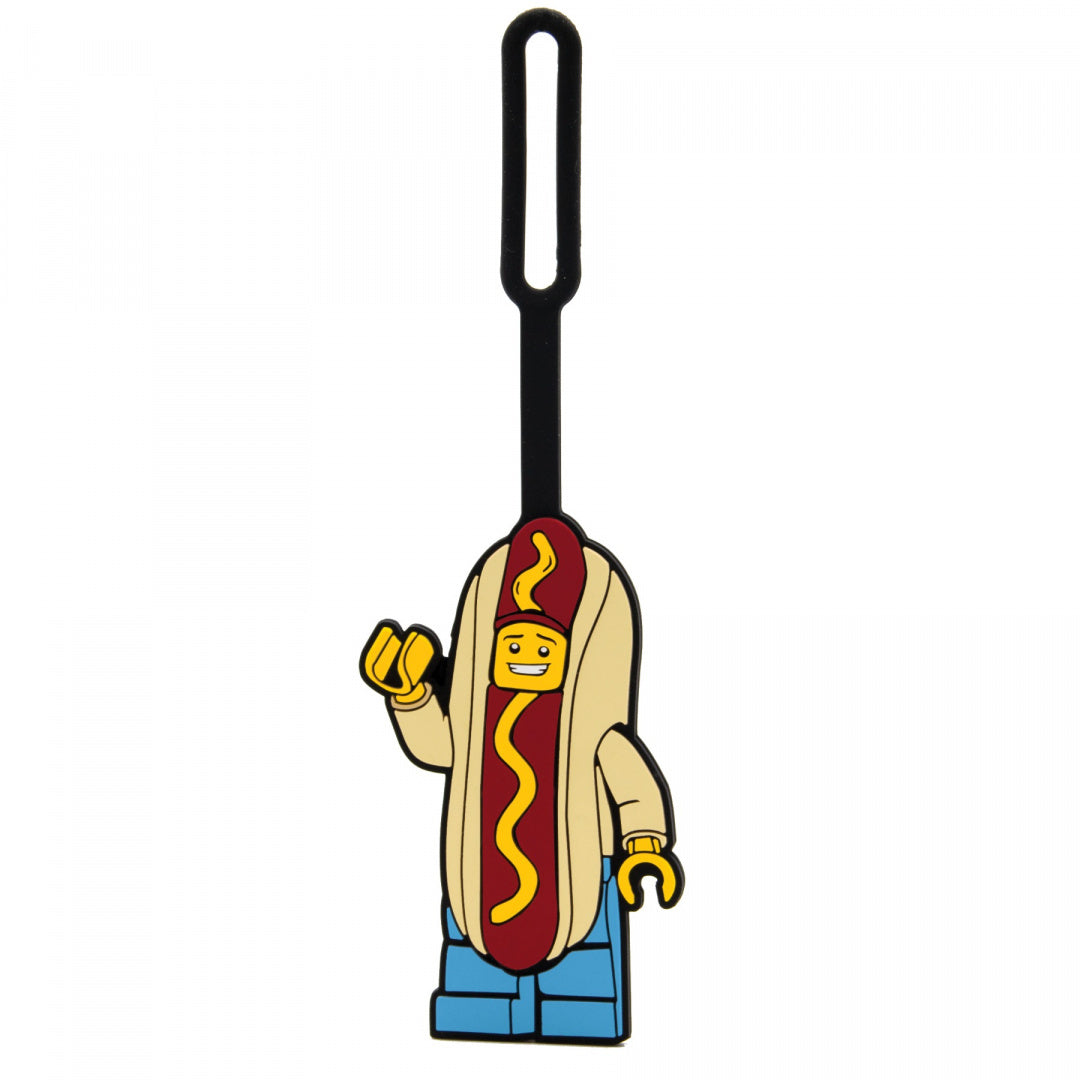Zawieszka LEGO Hot Dog do plecaka z figurką LEGO w stroju hot doga i silikonowym paskiem