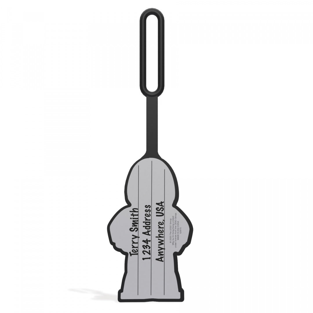 Czarna zawieszka LEGO pielęgniarka ze spersonalizowanym nadrukiem na bagaż od BV JACOB COMPANY