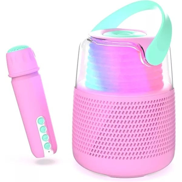 Zestaw do karaoke różowy MOB z mikrofonem i przenośnym głośnikiem LED