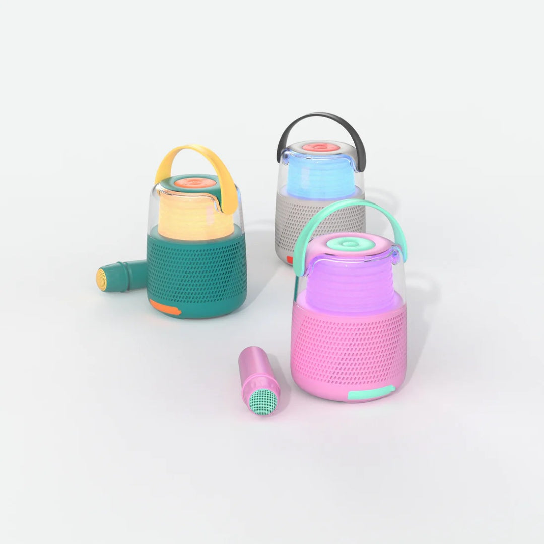 zestaw do karaoke różowy przenośny głośnik i mikrofon z kolorowym podświetleniem