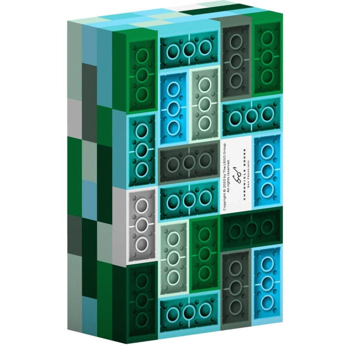 karteczki LEGO niebieskie w kształcie bloczków LEGO w różnych odcieniach niebieskiego i zielonego