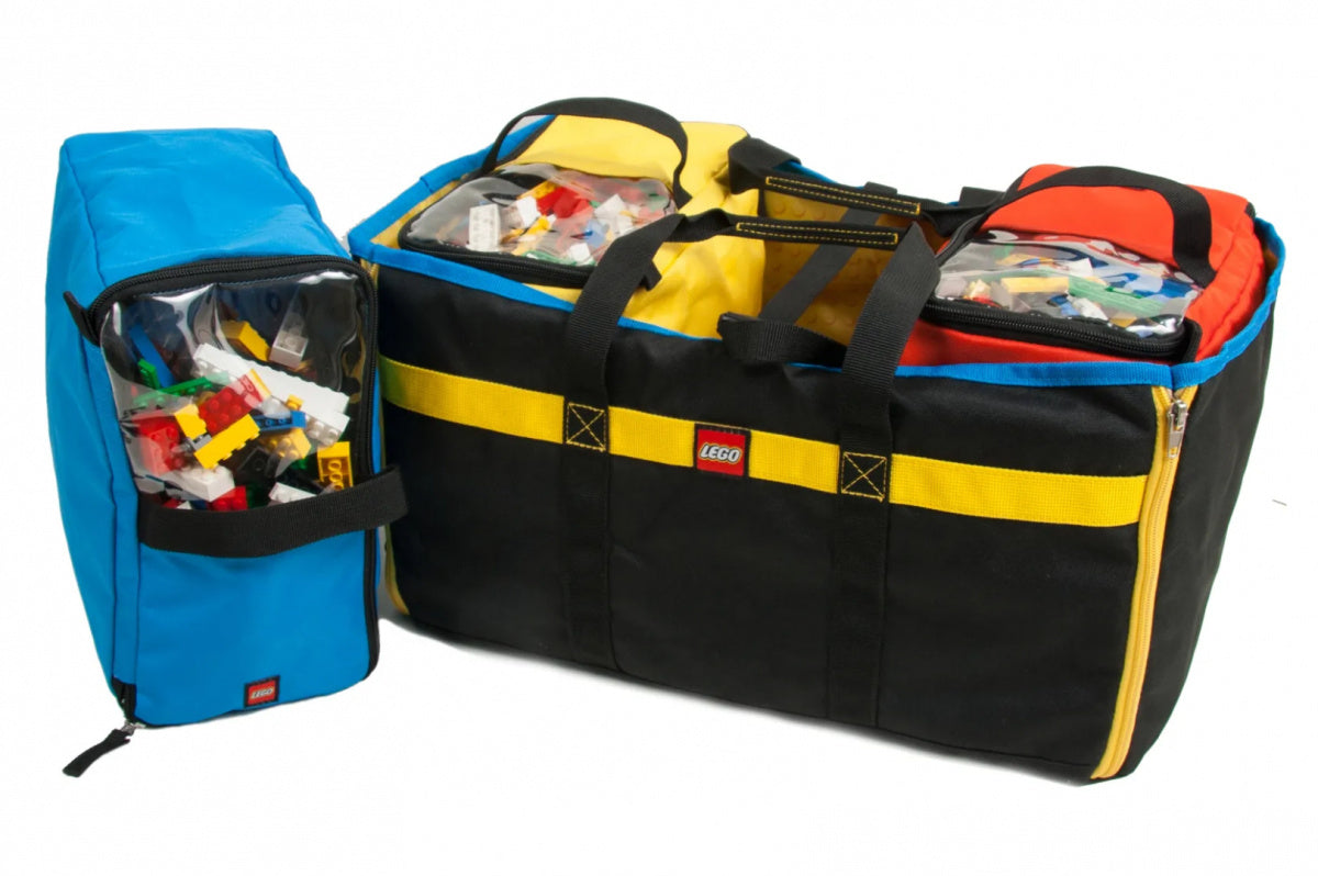 Zestaw pojemników LEGO z matą do przechowywania klocków w kolorowych torbach z uchwytami