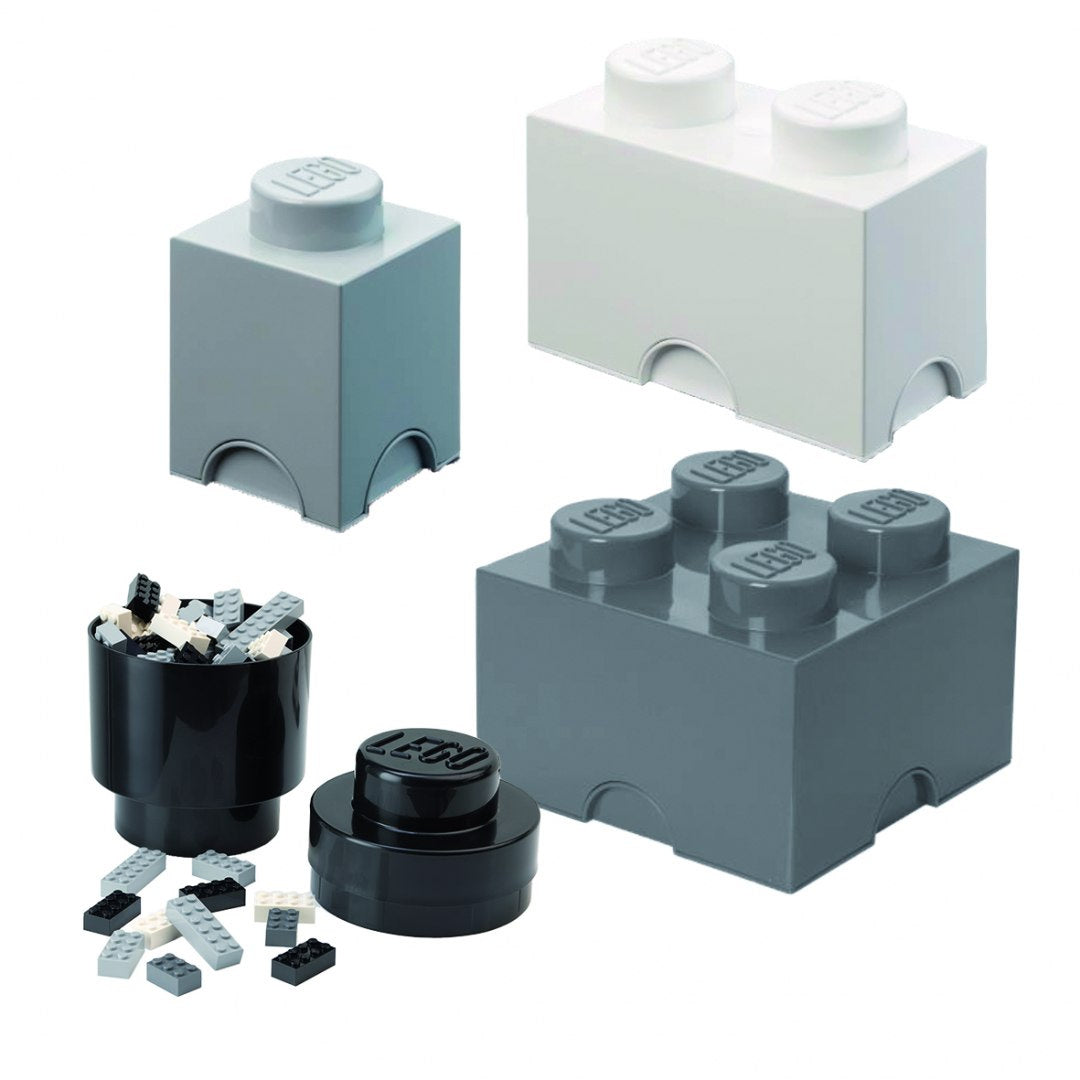 Zestaw pojemników LEGO szare w różnych rozmiarach do przechowywania klocków i akcesoriów