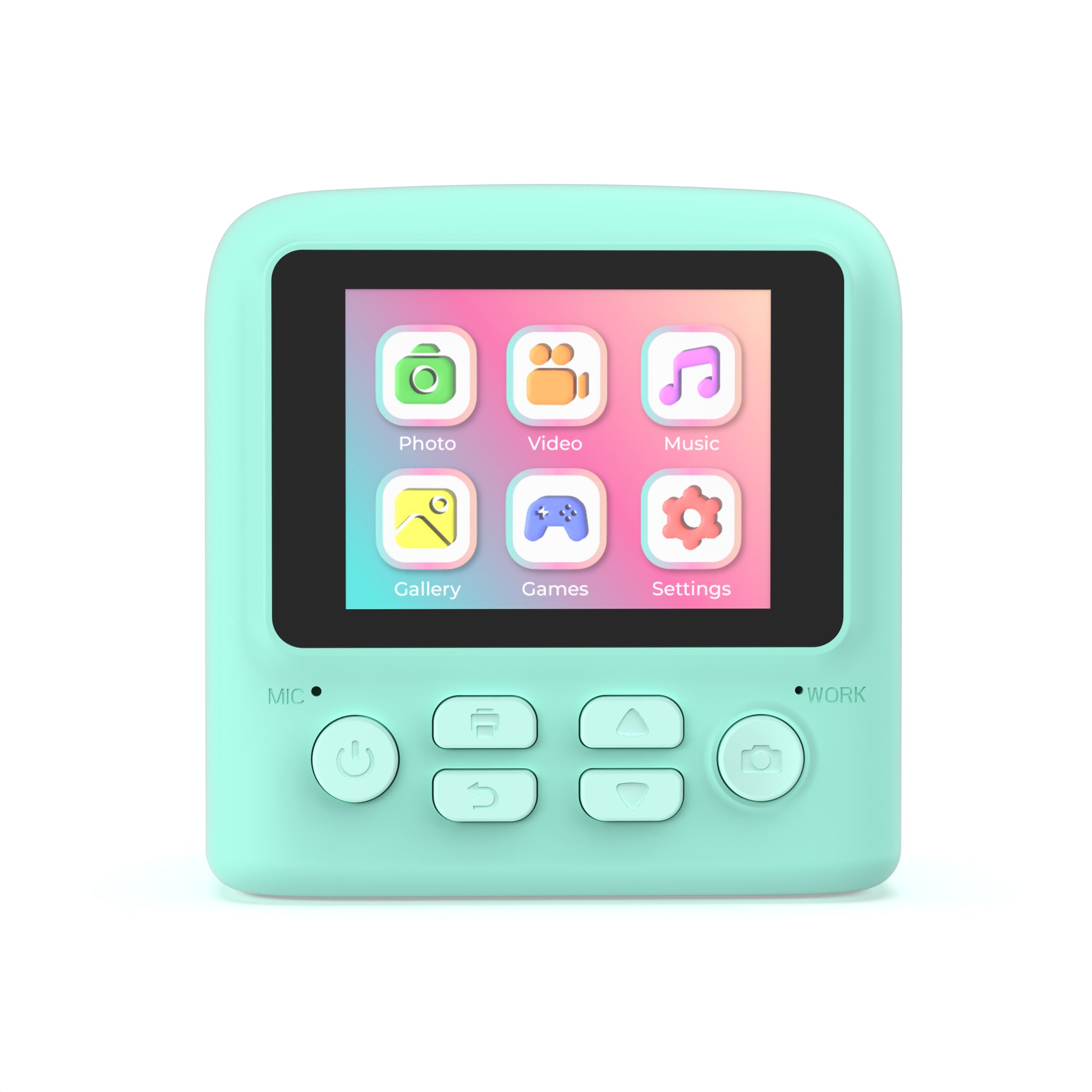 Niebieski aparat cyfrowy z funkcją drukowania marki Yamann z kolorowym ekranem i przyciskami