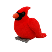 Pluszak kardynał szkarłatny czerwony miękki pluszowy ptak z pomarańczowym dziobem i czarną maską