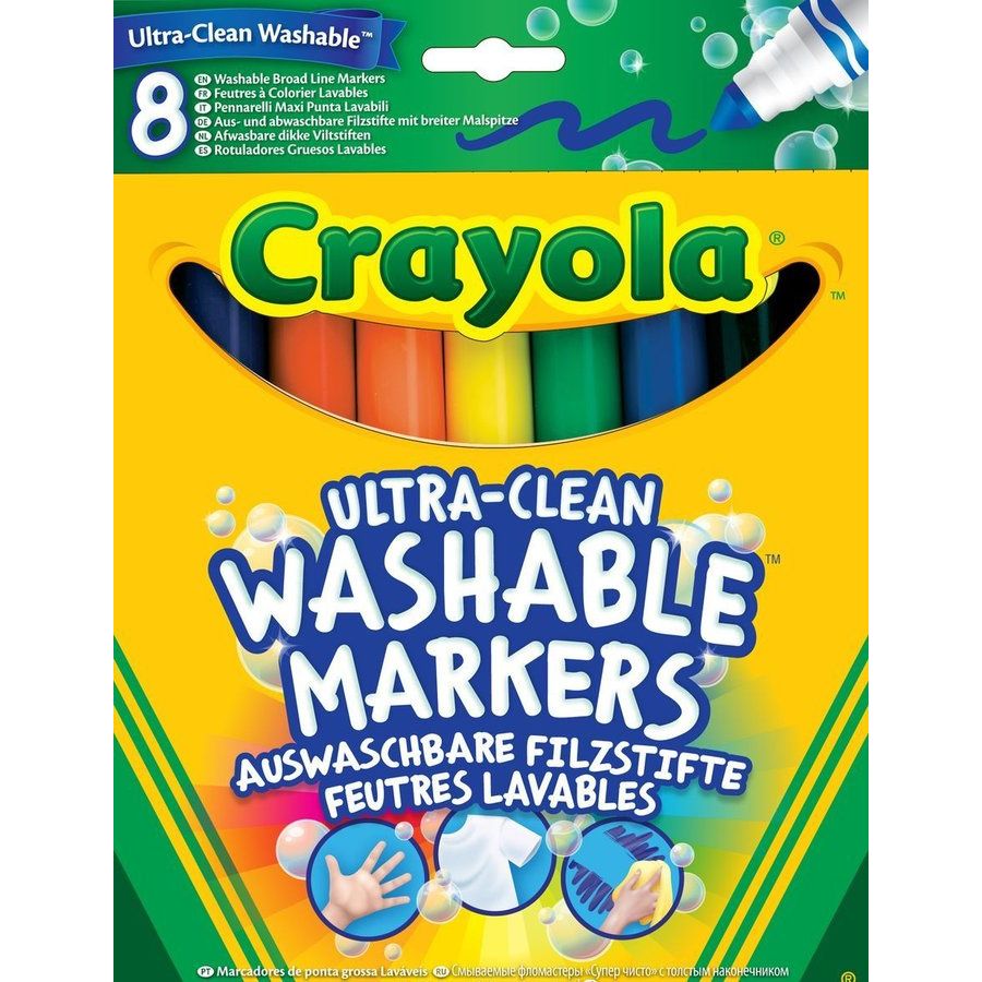 Zmywalne markery Crayola w ośmiu kolorach z grubą końcówką do łatwego rysowania