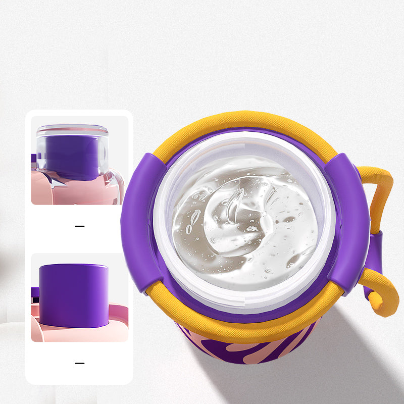 Bidon ze spryskiwaczem dla dzieci WABOBA AB fioletowo-żółty z pokrywką i uchwytem