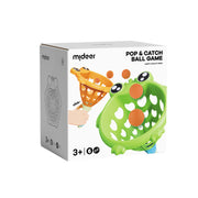 Gra zręcznościowa dla dzieci żaba marki Yamann z zieloną żabą i pomarańczowymi piłeczkami