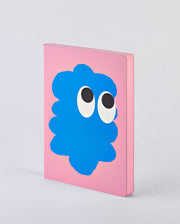Notatnik Graphic L Sweet Joe z różową okładką i niebieską grafiką postaci z dużymi oczami