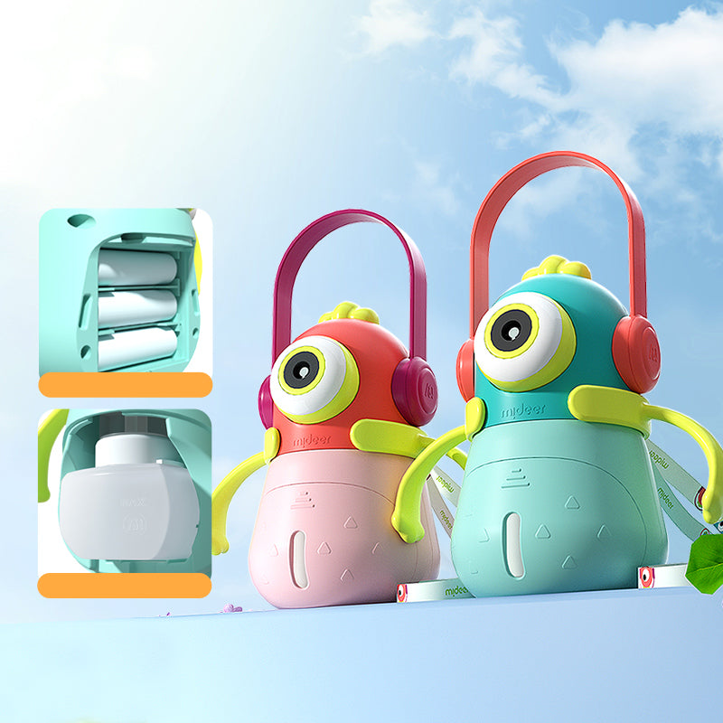 Kolorowy automat do baniek dla dzieci w kształcie zabawnej postaci z uchwytem do przenoszenia