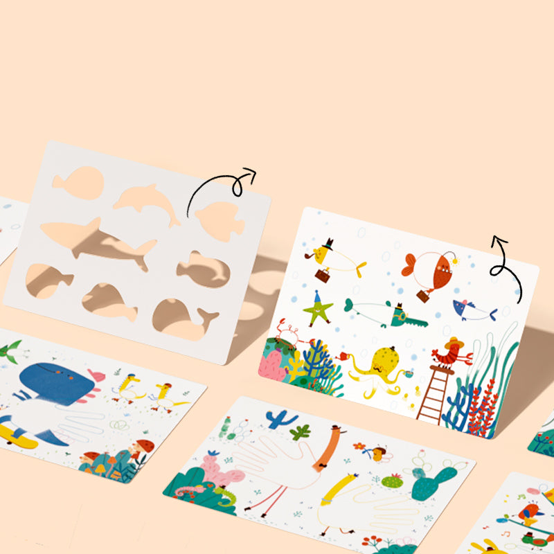 Zestaw farb do malowania palcami dla dzieci z kolorowymi szablonami morskich zwierząt