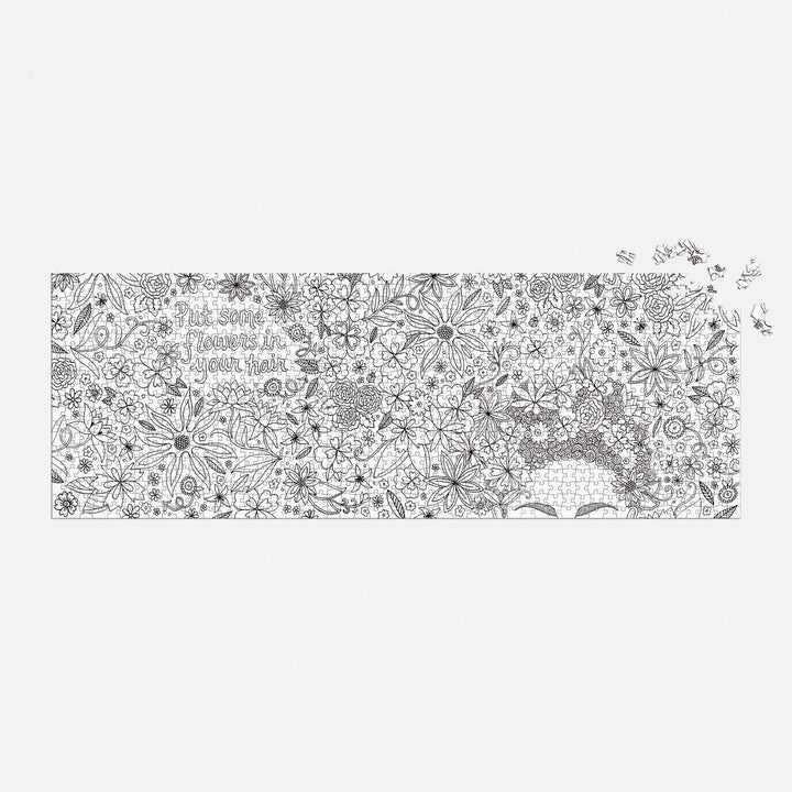 Puzzle 1000 elementów dla dorosłych z czarno-białym wzorem kwiatów i twarzy do kolorowania