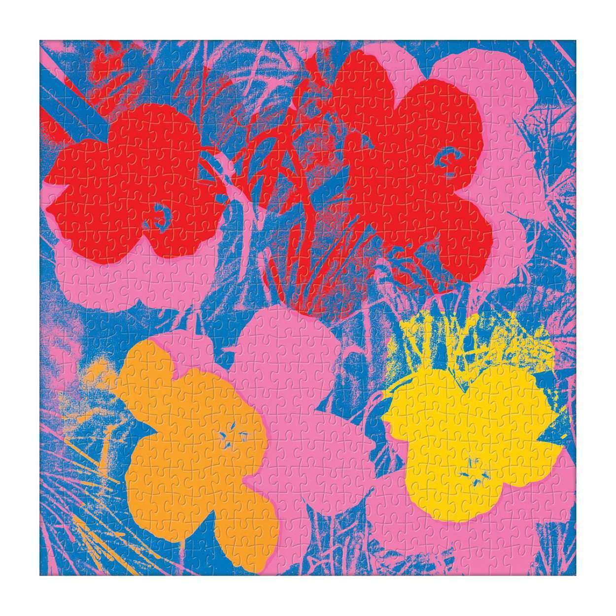 Puzzle Andy Warhol Flowers 500 elementów kolorowe kwiaty na niebieskim tle Galison