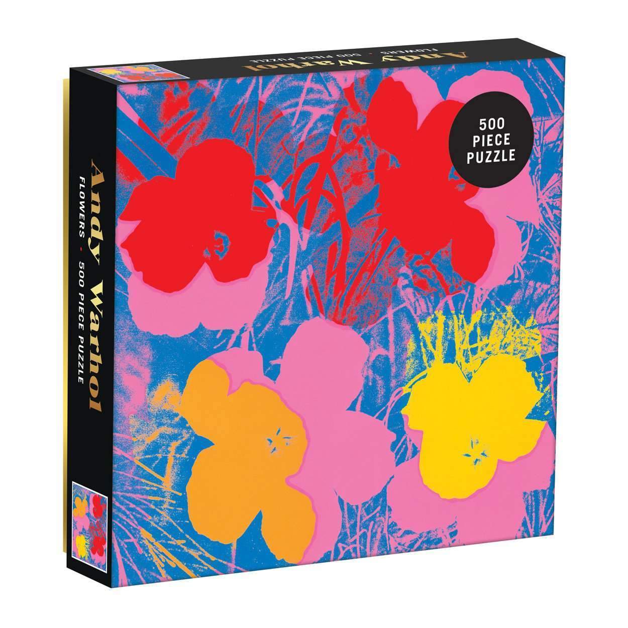 puzzle Andy Warhol Flowers 500 elementów kolorowe kwiaty w stylu pop art na opakowaniu