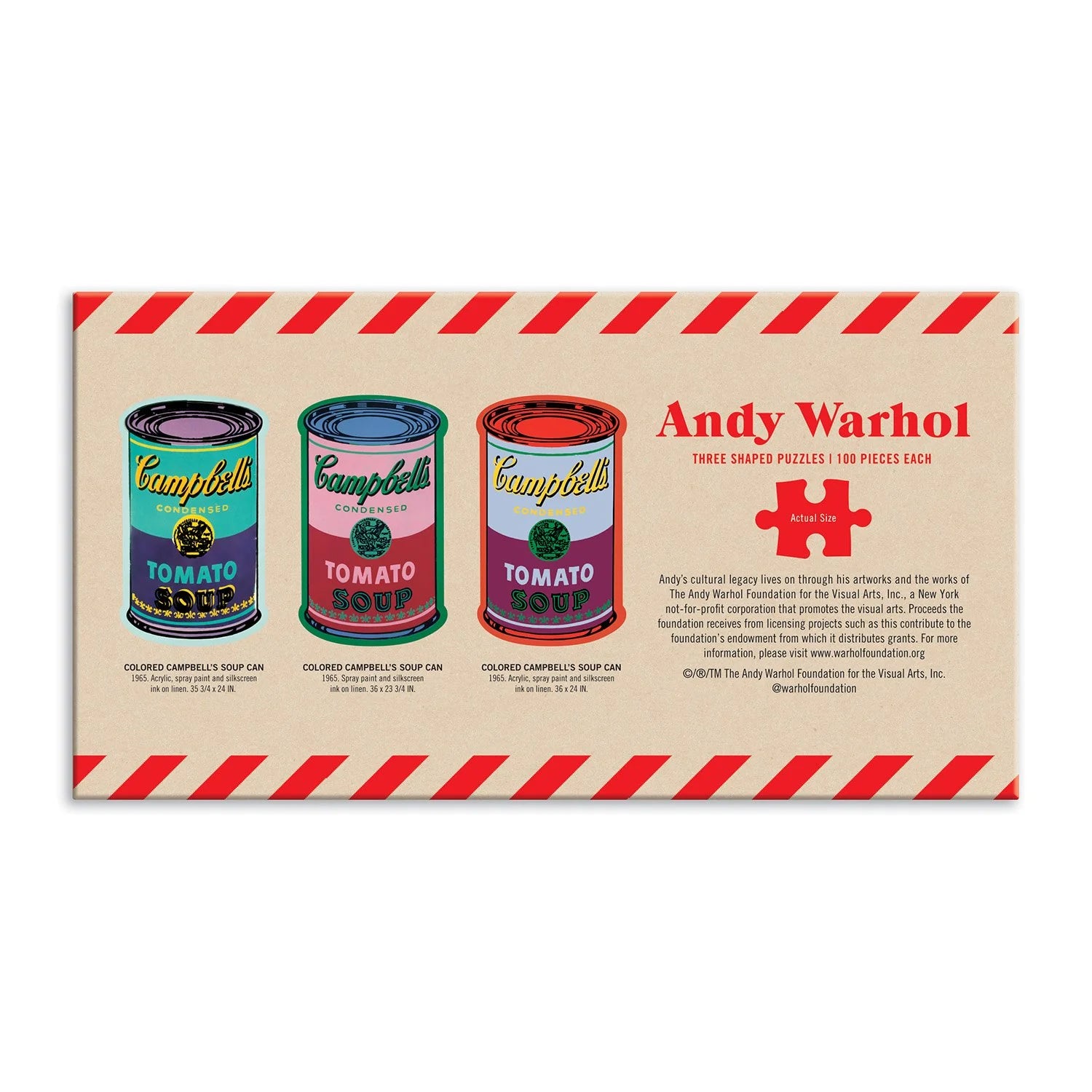 Puzzle Andy Warhol Soup Cans z motywem trzech puszek zupy Campbell’s w różnych kolorach