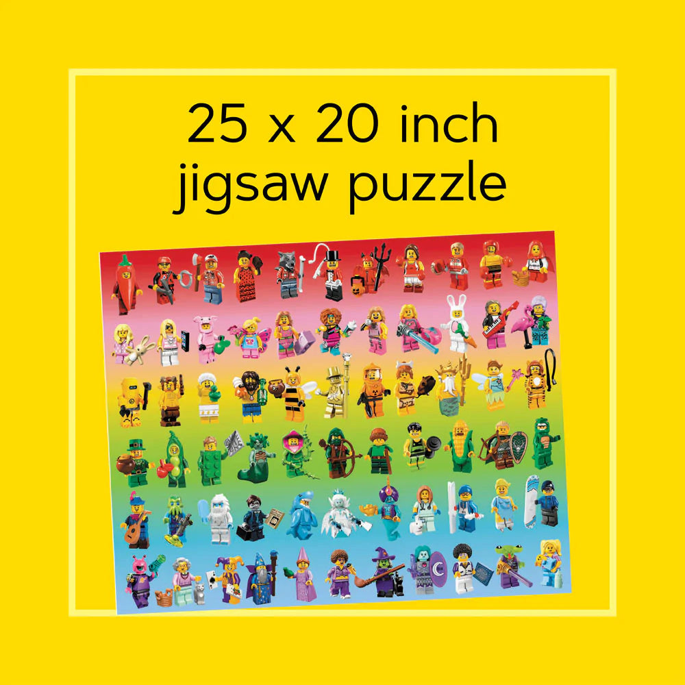 Puzzle LEGO minifigurki o wymiarach 25 na 20 cali z kolorowym wzorem minifigurek LEGO
