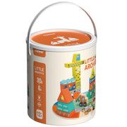 Drewniane klocki dla dzieci MOB w wiaderku z motywem budowlanym do nauki kreatywności