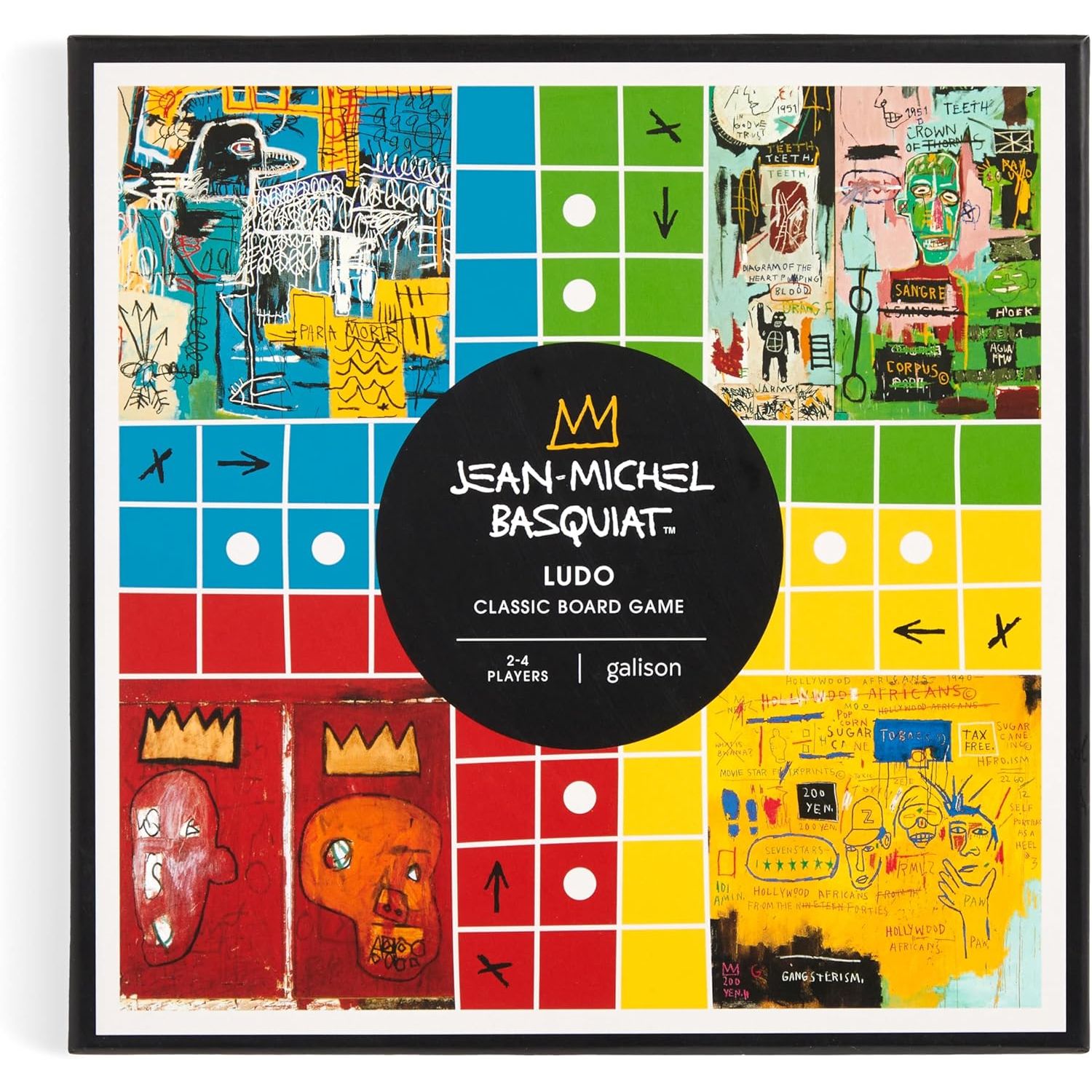 ludo gra planszowa Basquiat z kolorową ilustracją i motywami dzieł Jean-Michel Basquiata