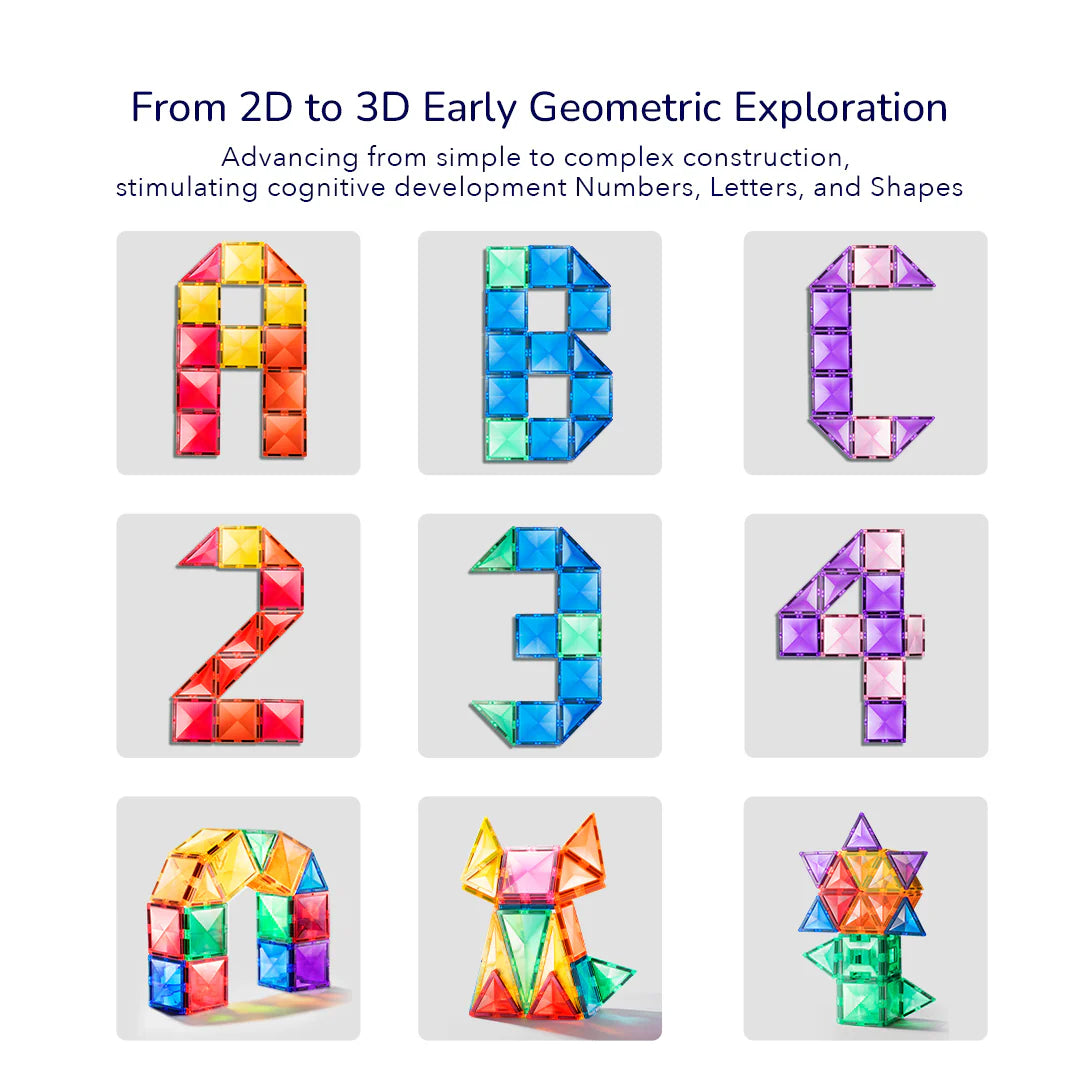 Klocki magnetyczne dla dzieci w kształcie liter, cyfr i figur geometrycznych do nauki 2D i 3D
