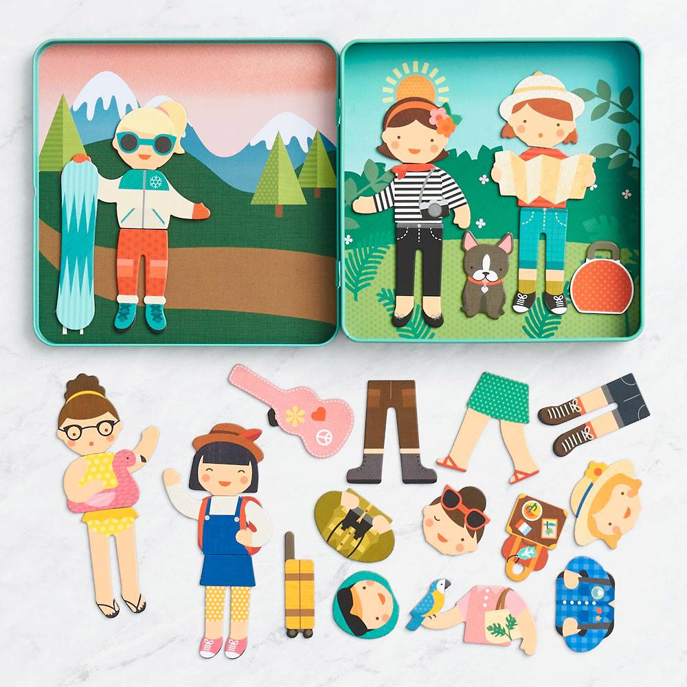 Magnetyczna układanka podróżnicy Yamann z postaciami do układania i wymiennymi elementami do zabawy