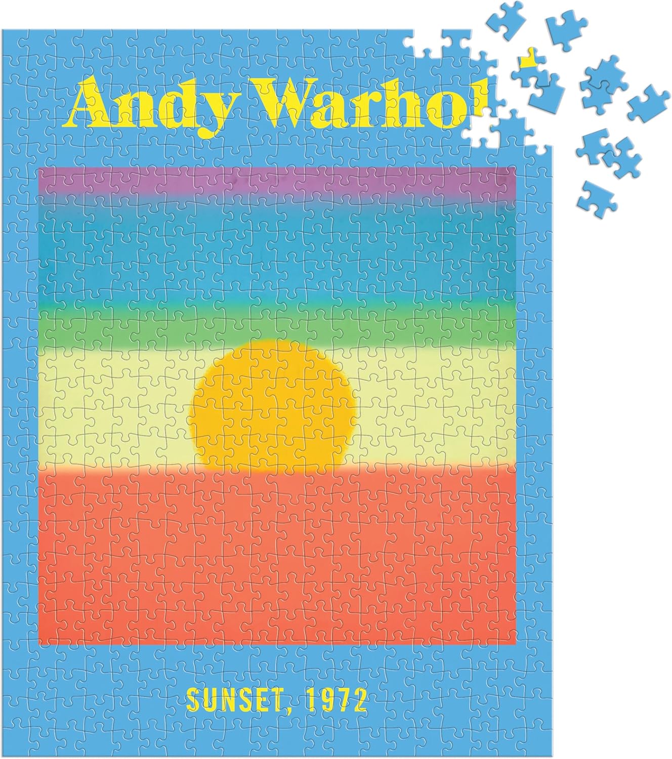 Puzzle Andy Warhol 500 elementów z kolorowym motywem zachodu słońca i napisem Andy Warhol