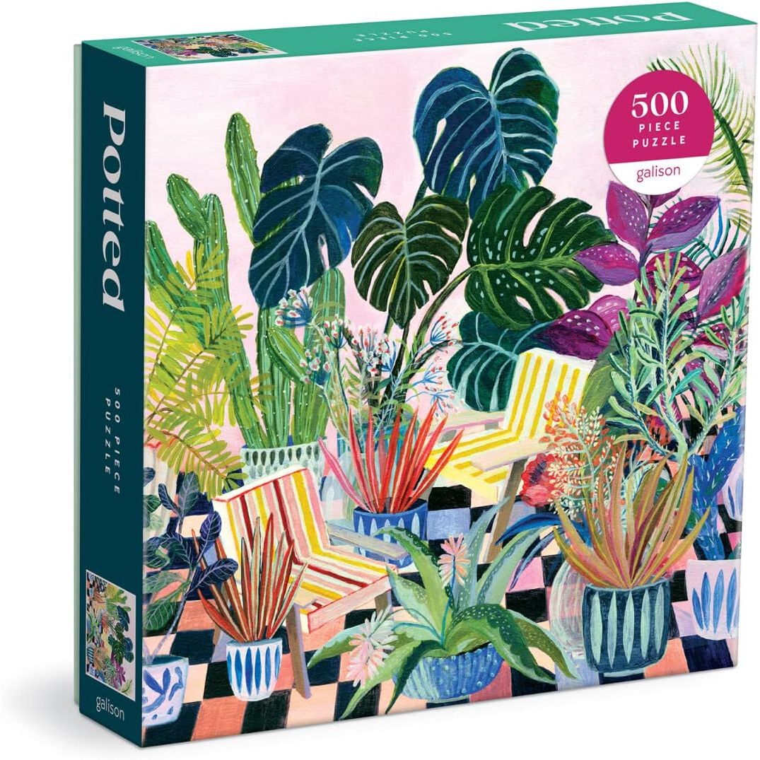 Puzzle 500 elementów rośliny Galison z kolorowymi doniczkami i tropikalnymi liśćmi