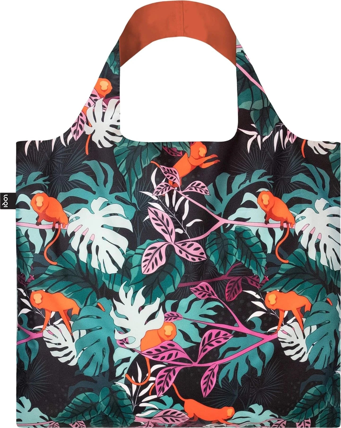 Torba ekologiczna z motywem małpy i liści tropikalnych w intensywnych kolorach