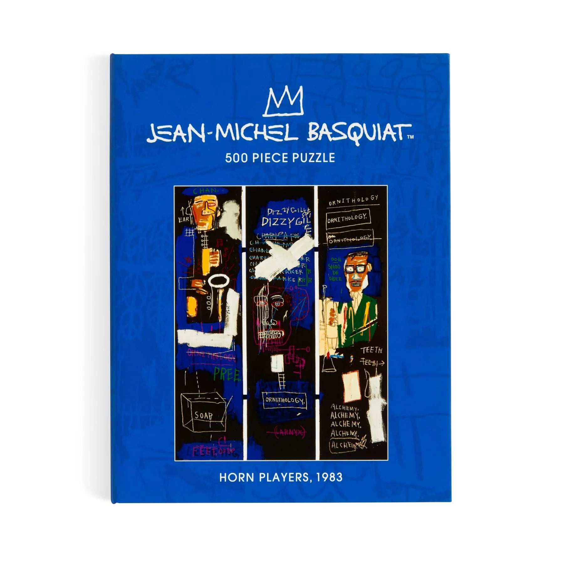 puzzle Jean-Michel Basquiat 500 elementów z reprodukcją obrazu Horn Players na niebieskim tle